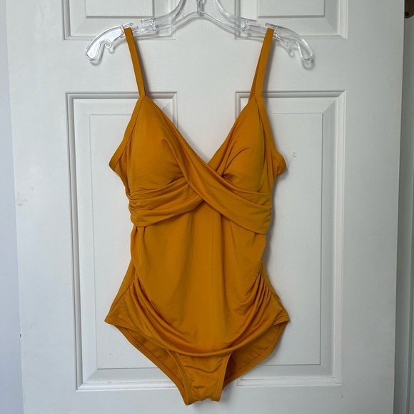 NWOT Jantzen Mustard Yellow Elegantly Draped One-Piece Swimsuit 8 - Picture 2 of 15